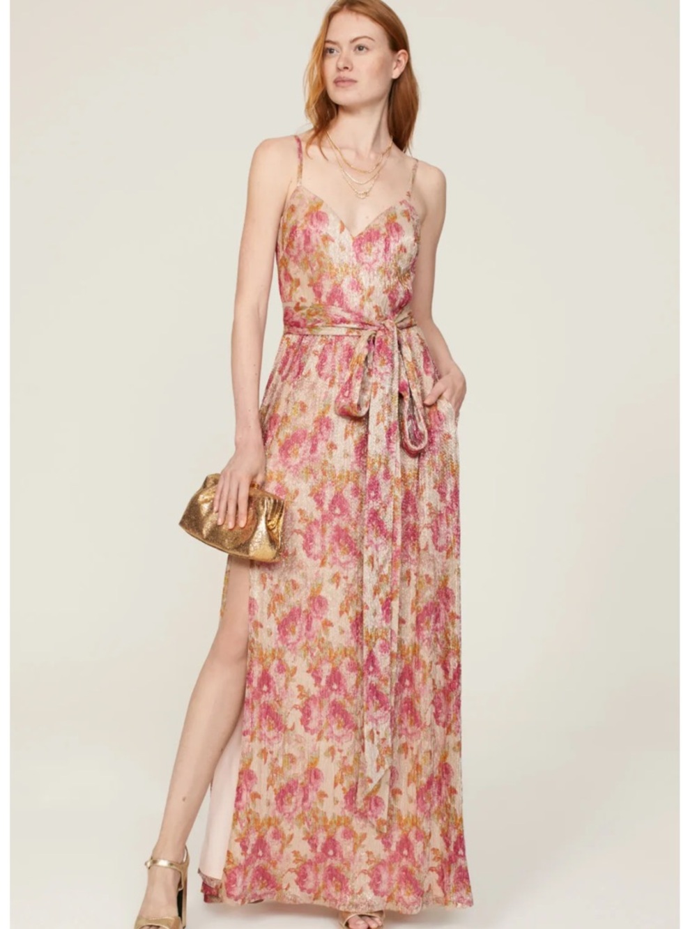 Dress the Population Pink floral Chrissy Gown SZ L